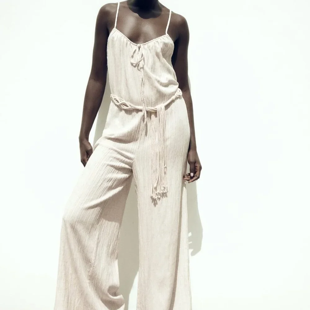 Zara limited edition linen blend braided belted jumpsuit you cannot miss